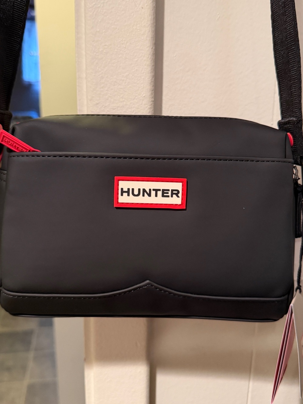 Hunter Black Crossbody with Red Logo Trim